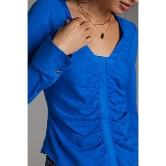 Anthropologie Shirred Top Women King Blue Color Size S - Picture 1 of 12